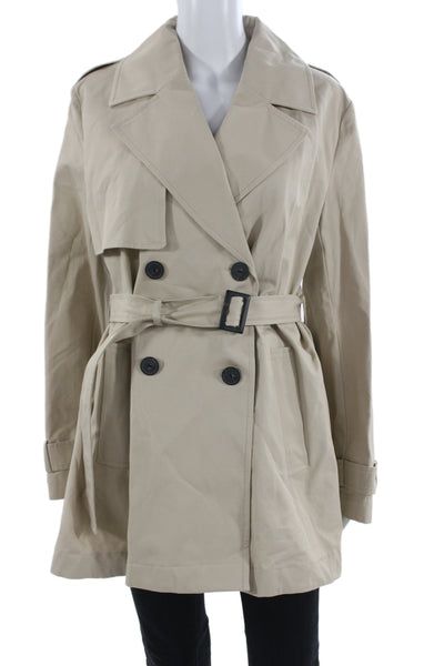 Zara Women Beige Trench Coat Buckle Collared Polyester Size S