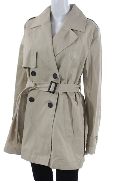 Zara Women Beige Trench Coat Buckle Collared Polyester Size S
