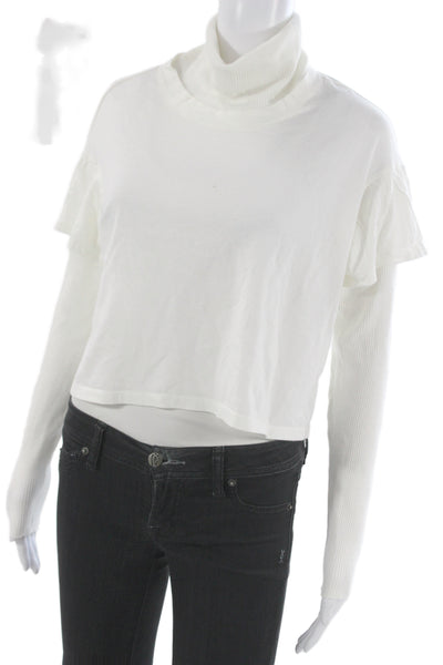 The Range Womens Cropped Turtleneck Long Sleeve Cotton Top White Size S