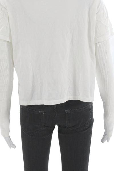 The Range Womens Cropped Turtleneck Long Sleeve Cotton Top White Size S