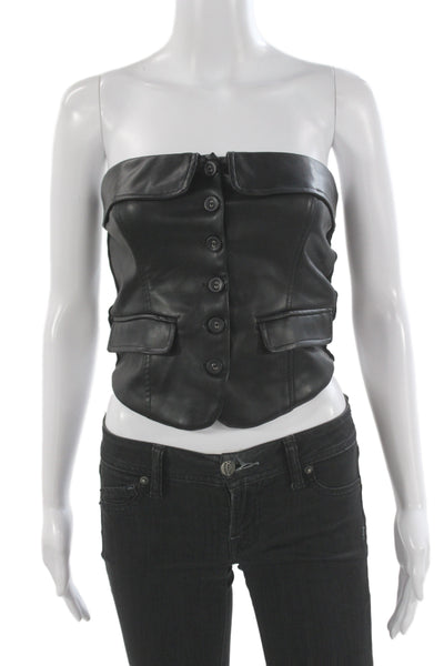 Heartloom Women Cropped Sleeveless Button-Up Biker Black Top Size XS