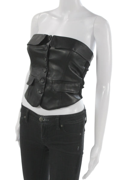Heartloom Women Cropped Sleeveless Button-Up Biker Black Top Size XS
