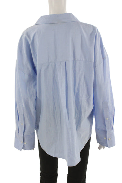 Zara Women Light Blue Cotton Collared Long Sleeve Button-Up Basic Top Size S