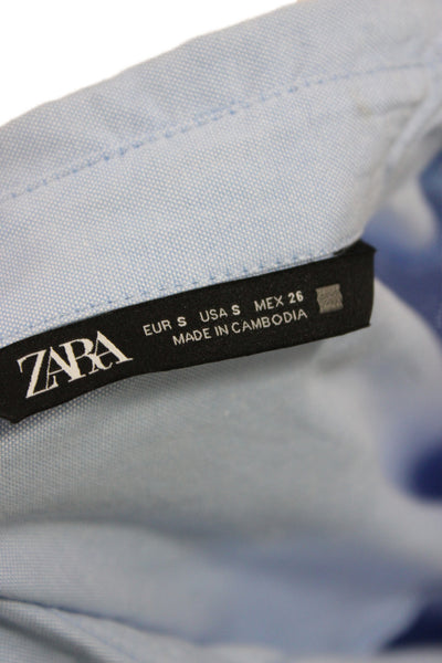 Zara Women Light Blue Cotton Collared Long Sleeve Button-Up Basic Top Size S