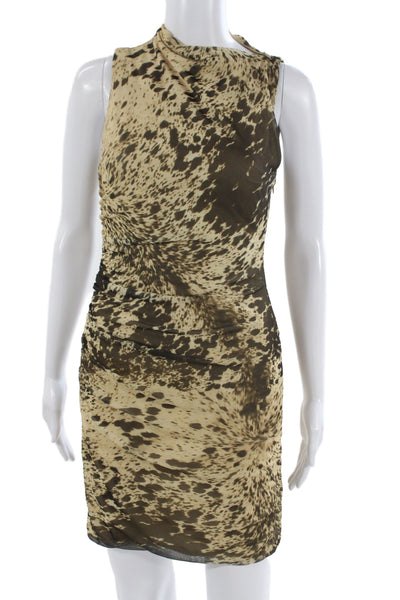 Zara Womens Beige Animal Print Bodycon Dress High Neck Sleeveless Zip Size S