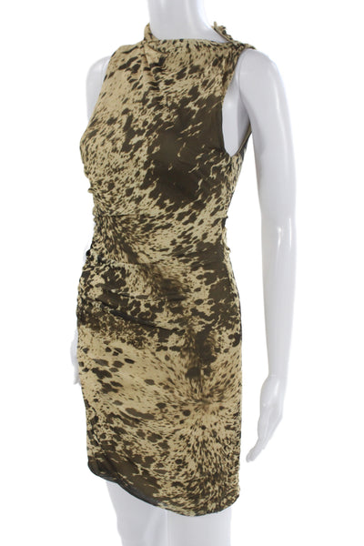 Zara Womens Beige Animal Print Bodycon Dress High Neck Sleeveless Zip Size S
