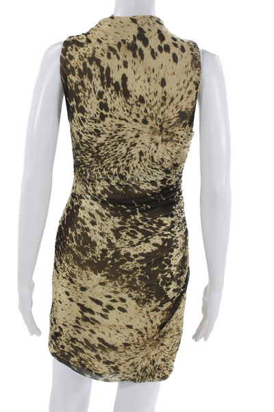 Zara Womens Beige Animal Print Bodycon Dress High Neck Sleeveless Zip Size S
