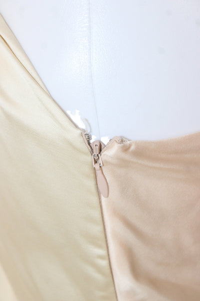 Marina Moscone Women Maxi Dress Beige V Neck Sleeveless Zip Full Length Size 0