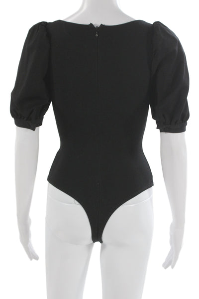 LPA Women Square Neck Short Sleeve Black Zip Top Size XS