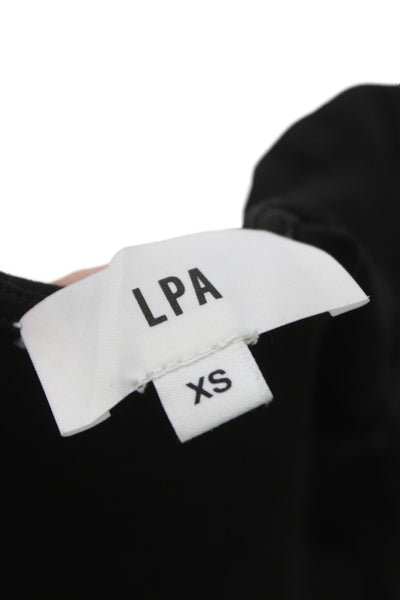 LPA Women Square Neck Short Sleeve Black Zip Top Size XS