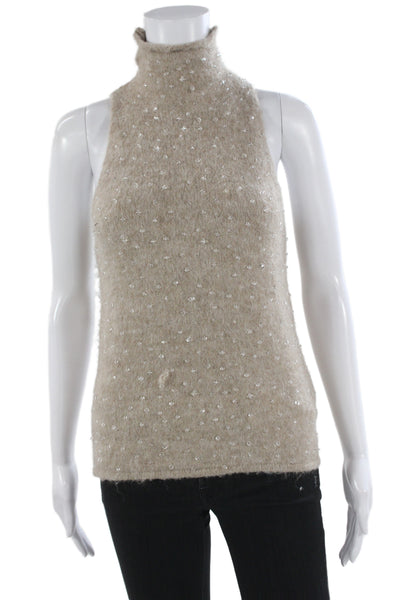 Zara Women Beige Mock Neck Sleeveless Pullover Sweater Classic Size M
