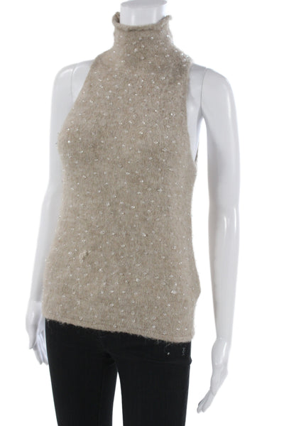 Zara Women Beige Mock Neck Sleeveless Pullover Sweater Classic Size M
