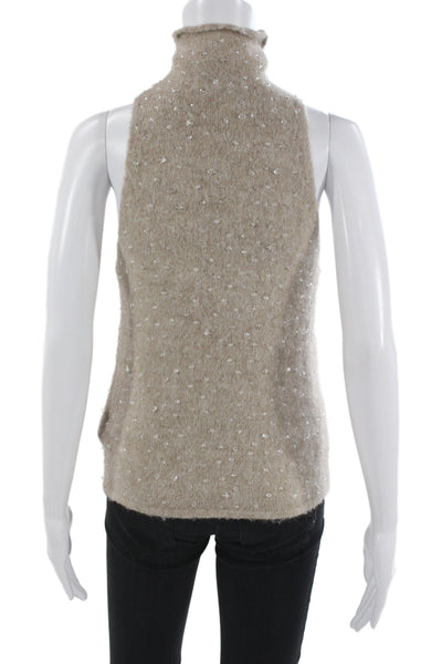 Zara Women Beige Mock Neck Sleeveless Pullover Sweater Classic Size M