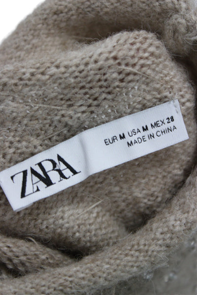 Zara Women Beige Mock Neck Sleeveless Pullover Sweater Classic Size M