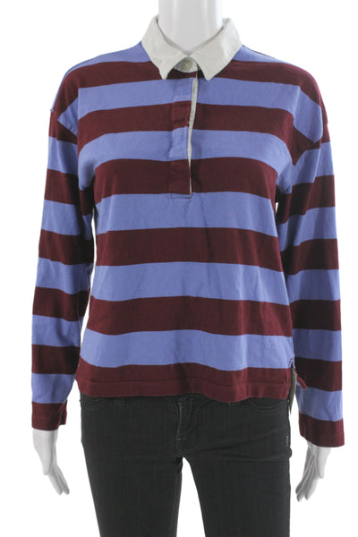 J Crew Women Striped Cotton Jersey Polo Collared Long Sleeve Top Size S