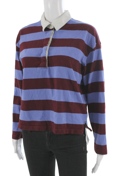 J Crew Women Striped Cotton Jersey Polo Collared Long Sleeve Top Size S