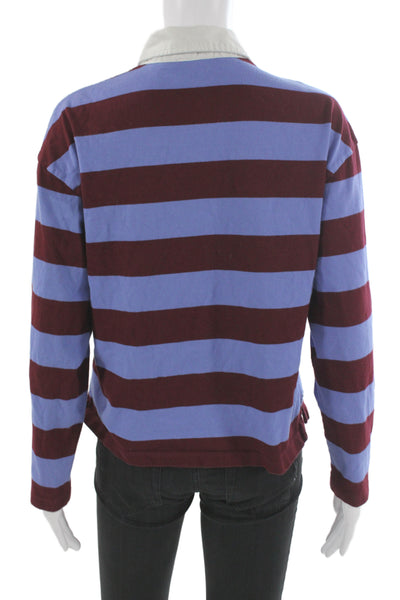 J Crew Women Striped Cotton Jersey Polo Collared Long Sleeve Top Size S