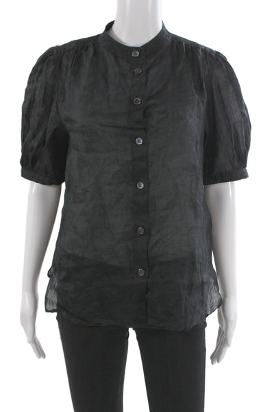 Banana Republic Womens Black High Neck Button Up Blouse Ramie Size S
