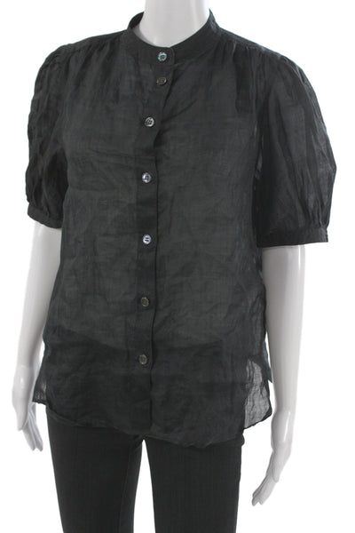 Banana Republic Womens Black High Neck Button Up Blouse Ramie Size S