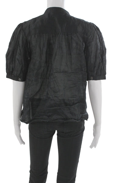 Banana Republic Womens Black High Neck Button Up Blouse Ramie Size S