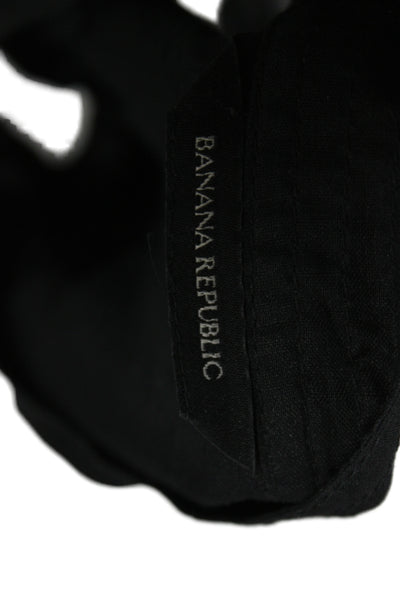 Banana Republic Womens Black High Neck Button Up Blouse Ramie Size S
