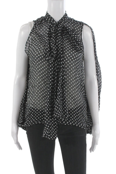 Zara Women Sleeveless Polka Dot High Neck Tie Viscose Blouse Size S