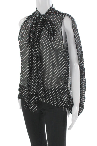 Zara Women Sleeveless Polka Dot High Neck Tie Viscose Blouse Size S