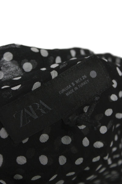 Zara Women Sleeveless Polka Dot High Neck Tie Viscose Blouse Size S
