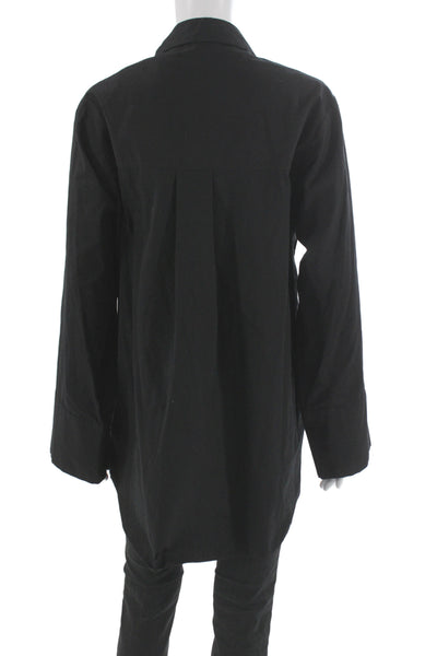 Topshop Unisex Point Collar Button Up Black Cotton Long Sleeve Top Size 4