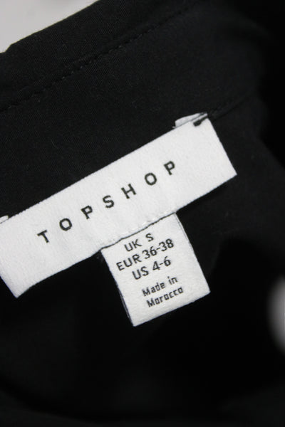 Topshop Unisex Point Collar Button Up Black Cotton Long Sleeve Top Size 4