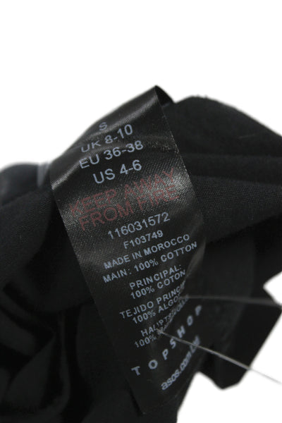 Topshop Unisex Point Collar Button Up Black Cotton Long Sleeve Top Size 4