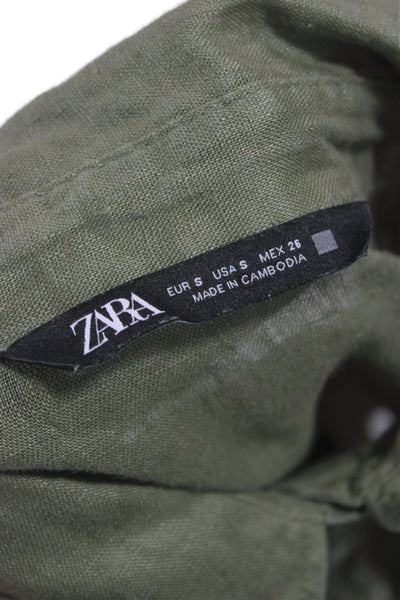 Zara Unisex Button-Down Linen Collared Long Sleeve Green Top Size S
