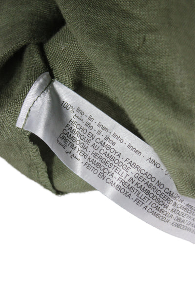 Zara Unisex Button-Down Linen Collared Long Sleeve Green Top Size S
