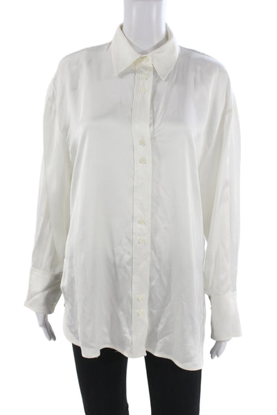 Zara Womens Basic Button Up Blouse White Collared Long Sleeve Viscose Size XS