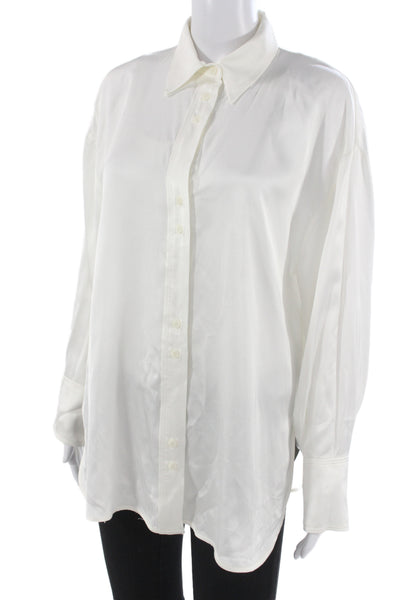 Zara Womens Basic Button Up Blouse White Collared Long Sleeve Viscose Size XS