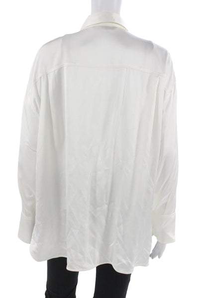 Zara Womens Basic Button Up Blouse White Collared Long Sleeve Viscose Size XS