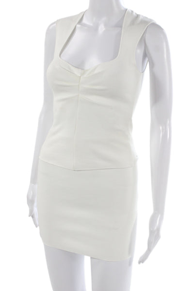 Zara Womens Bodycon Mini Dress White Square Neck Sleeveless Size S