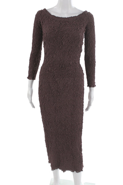 Zara Womens Bodycon Sheath Mid Calf Brown Round Neck 3/4 Sleeve Dress Size S
