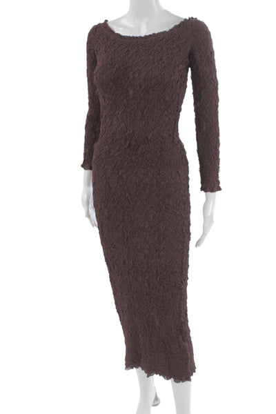 Zara Womens Bodycon Sheath Mid Calf Brown Round Neck 3/4 Sleeve Dress Size S