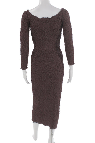 Zara Womens Bodycon Sheath Mid Calf Brown Round Neck 3/4 Sleeve Dress Size S