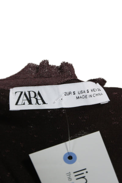 Zara Womens Bodycon Sheath Mid Calf Brown Round Neck 3/4 Sleeve Dress Size S