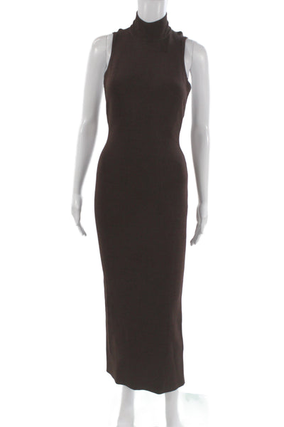 Auteur Women Brown Bodycon Maxi Dress Sleeveless Mock Neck Mid-Calf Size XS