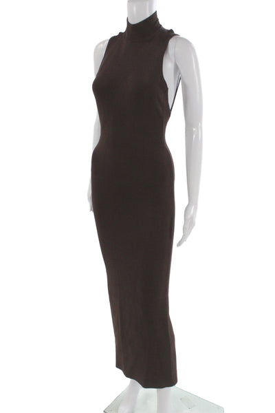 Auteur Women Brown Bodycon Maxi Dress Sleeveless Mock Neck Mid-Calf Size XS