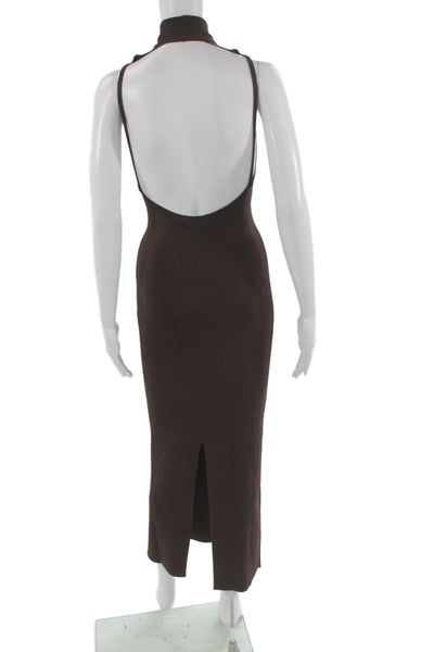 Auteur Women Brown Bodycon Maxi Dress Sleeveless Mock Neck Mid-Calf Size XS