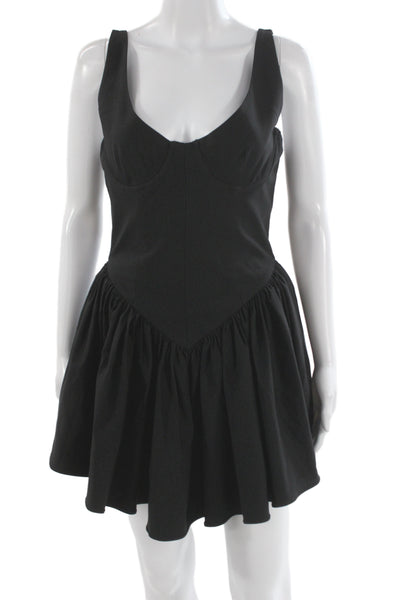 NBD Womens Fit & Flare Mini Dress Black Sleeveless Zip Above Knee Size M