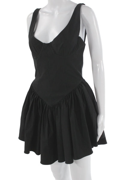 NBD Womens Fit & Flare Mini Dress Black Sleeveless Zip Above Knee Size M