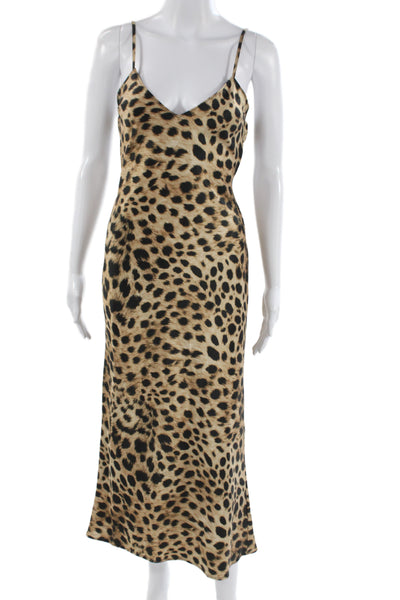Zara Womens Slip Dress Beige Leopard V Neck Sleeveless Zip Size XS