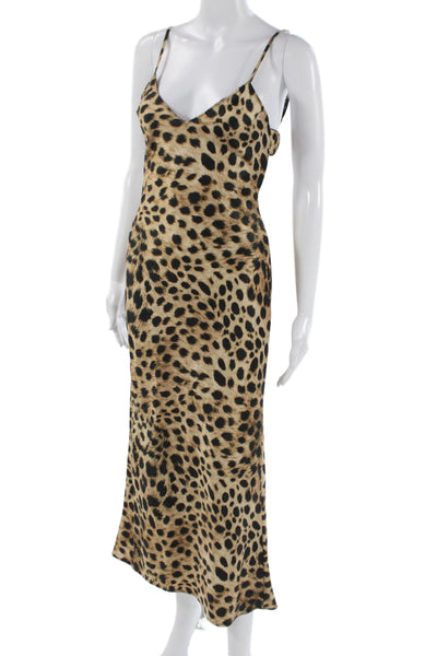Zara Womens Slip Dress Beige Leopard V Neck Sleeveless Zip Size XS
