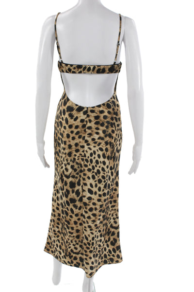 Zara Womens Slip Dress Beige Leopard V Neck Sleeveless Zip Size XS