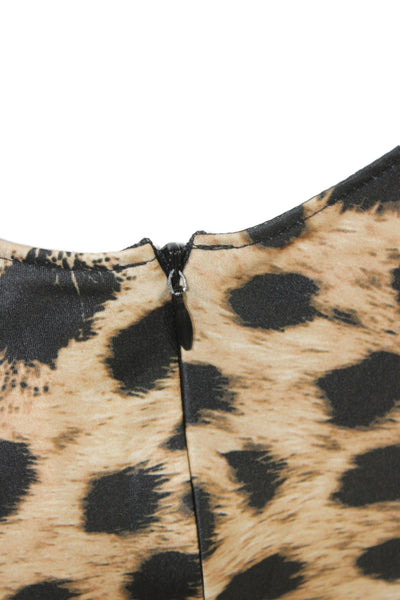 Zara Womens Slip Dress Beige Leopard V Neck Sleeveless Zip Size XS